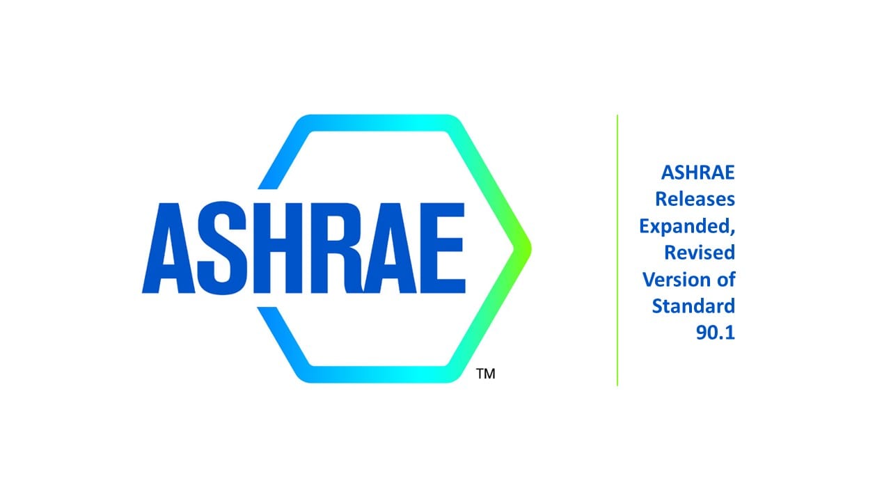 The ASHRAE logo beside the words "ASHRAE Releases Expanded, Revised Version of Standard 90.1"
