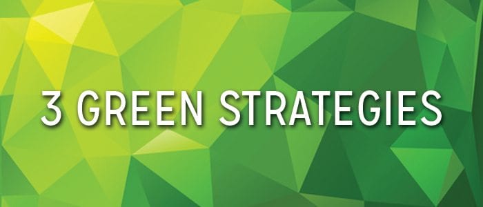 The words "3 Green Strategies" over a green geometric background
