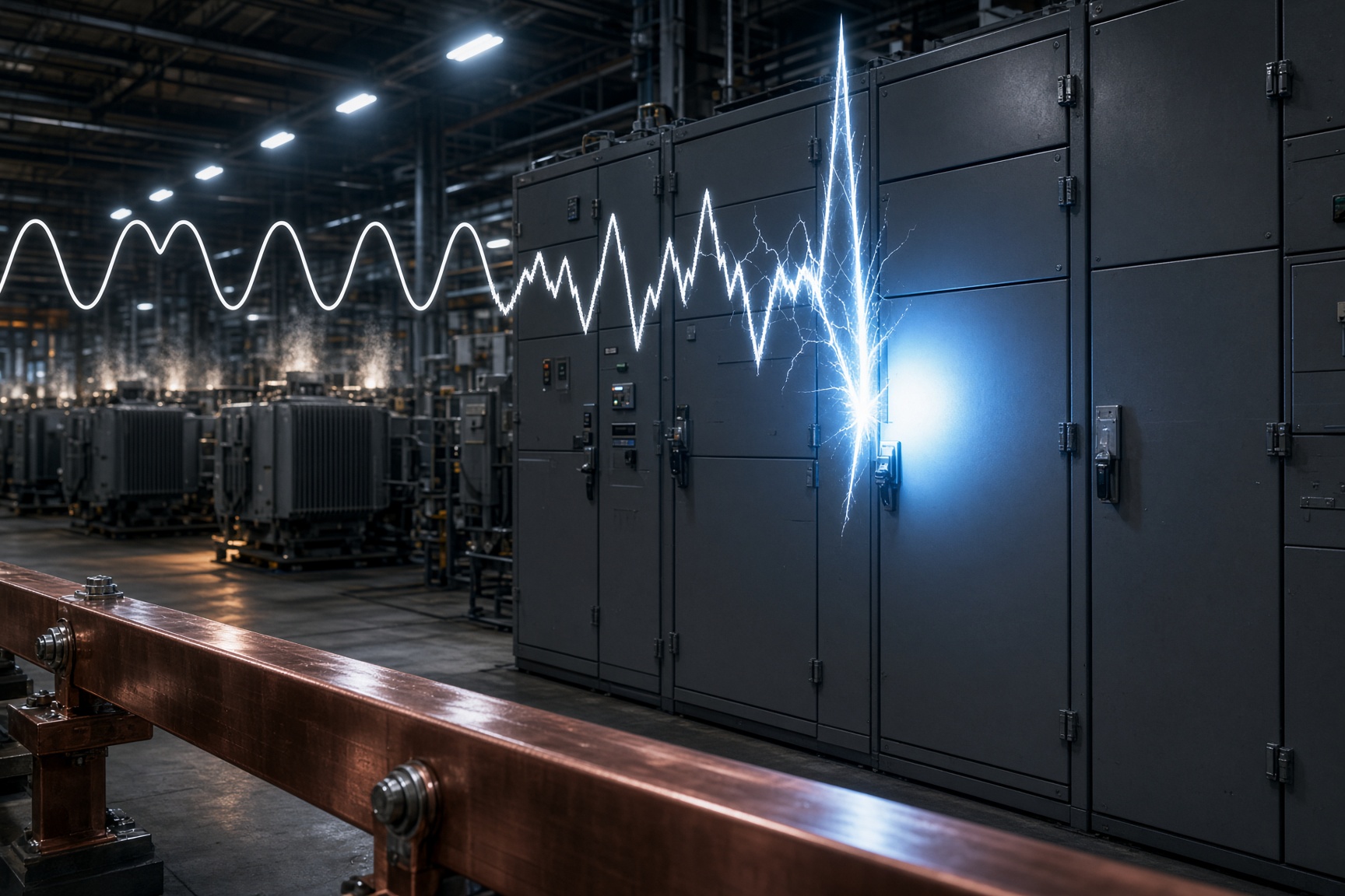 Industrial electrical room at night