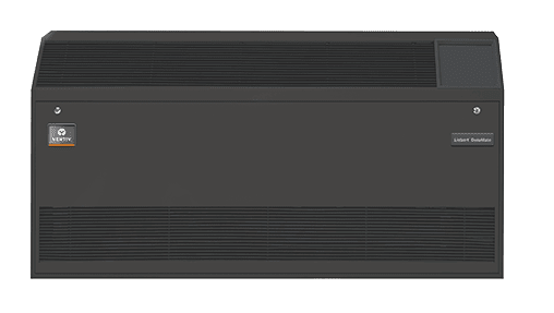 A dark grey Vertiv Liebert DataMate wall-mounted cooling unit, seen from the front