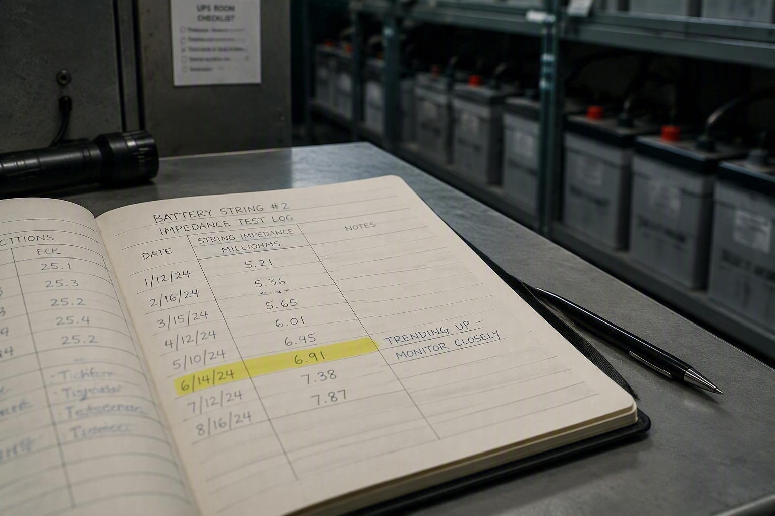log book on desk tracking battery power